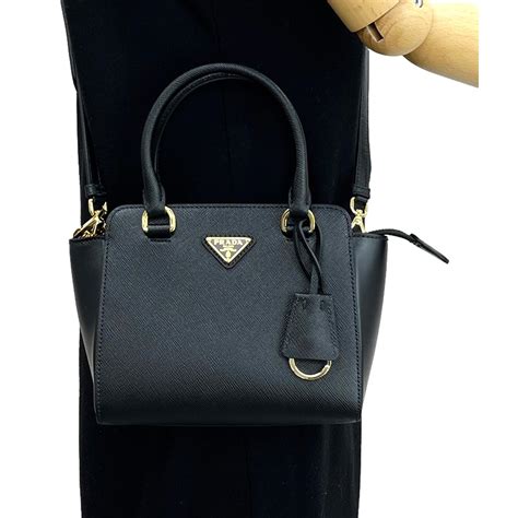 prada triangle logo black saffiano lux leather crossbody tote bag|Prada crossbody purse.